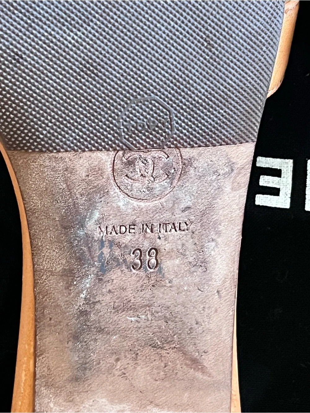 CHANEL Tan Leather Camellia Slide Sandals